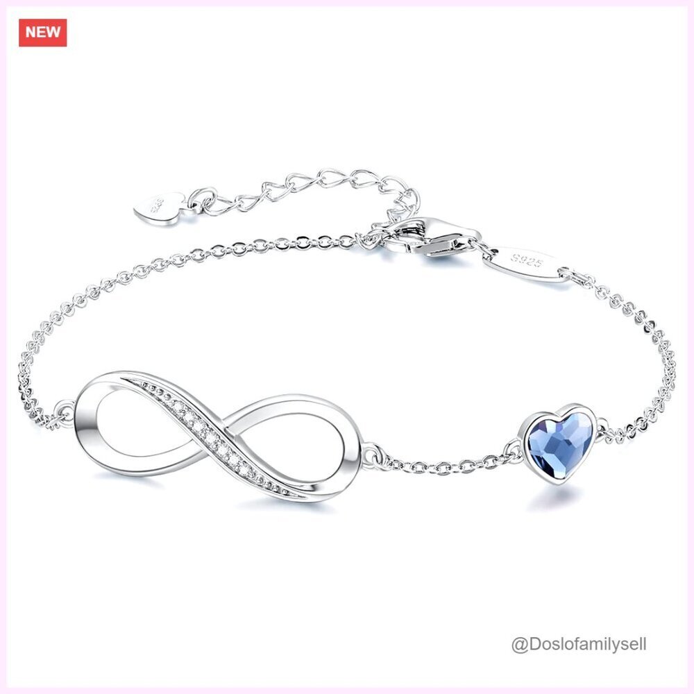 Sterling Silver Infinity Heart Charm Bracelet Adjustable Elegant Minimal Jewelry